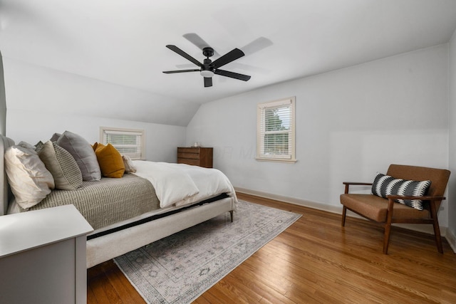 67 Aldrich Rd, Columbus, OH 43214 - bedroom featuring wood finished floors, lofted ceiling, and a ceiling fan