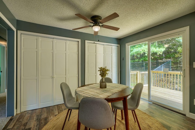 368 Mingo Rd, Chillicothe, OH 45601 - dining space with a ceiling fan, dark wood-style floors, and a textured ceiling