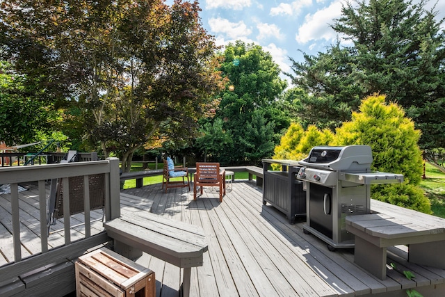 3823 Ramblehurst Rd, Columbus, OH 43221 - wooden terrace with grilling area and view of wooded area