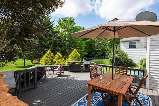 3823 Ramblehurst Rd, Columbus, OH 43221 - wooden terrace featuring outdoor dining space, a yard, and area for grilling