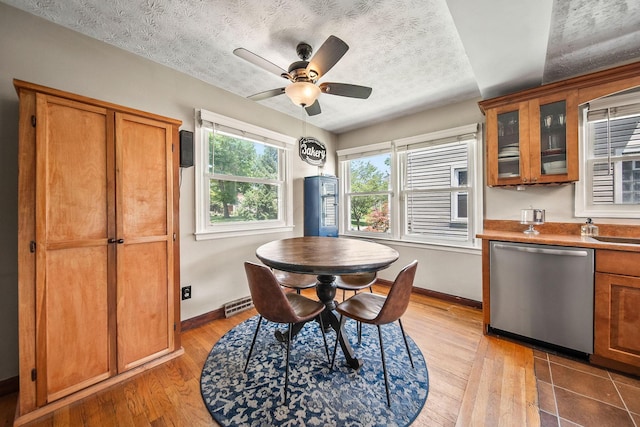 1467 Melrose Ave, Columbus, OH 43224 - dining area with light wood finished floors, a textured ceiling, and ceiling fan