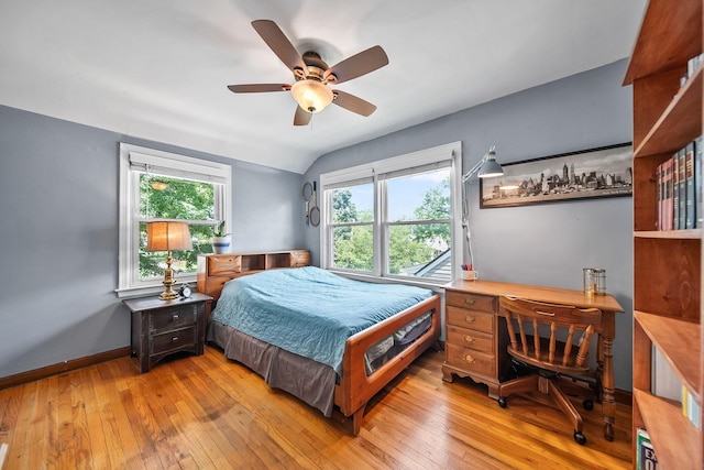 1467 Melrose Ave, Columbus, OH 43224 - bedroom with hardwood / wood-style flooring, vaulted ceiling, and ceiling fan