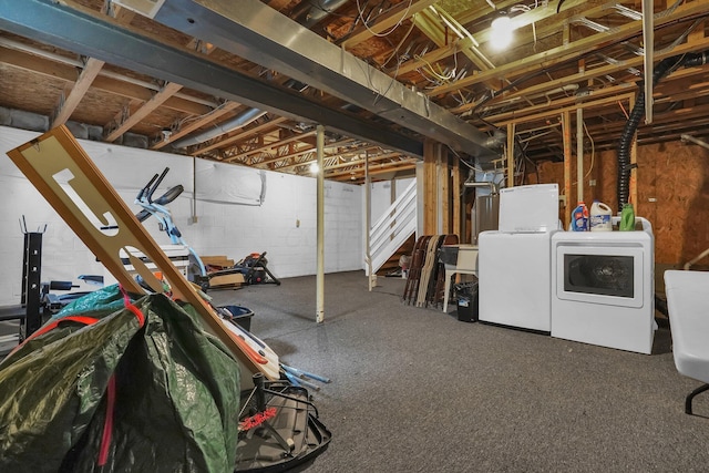 5683 Levi Kramer Blvd, Canal Winchester, OH 43110 - unfinished basement with independent washer and dryer, concrete block wall, and stairway