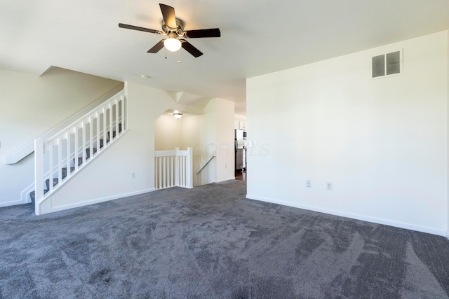 7145 Billy Goat Dr, New Albany, OH 43054 - unfurnished living room featuring ceiling fan and dark carpet