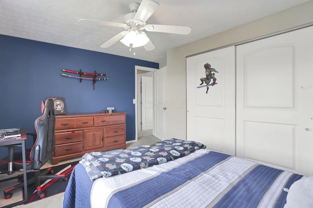 664 Dukewell Pl, Galloway, OH 43119 - bedroom featuring carpet floors, a closet, and ceiling fan