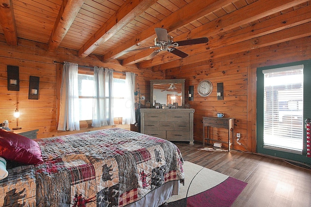 8713 State Route 207, Mount Sterling, OH 43143 - bedroom with wooden walls, wood finished floors, and a wood ceiling with exposed beams
