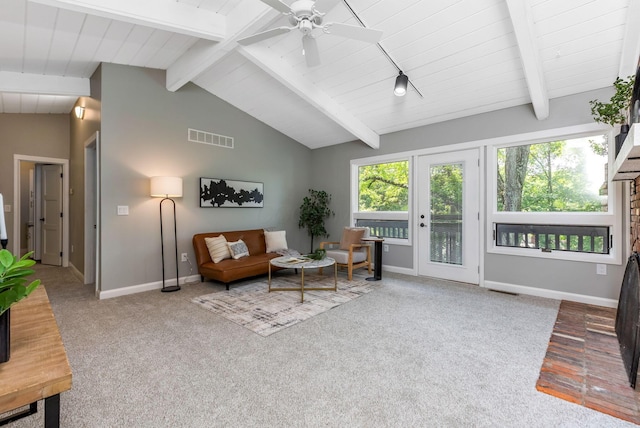 2109 W 5th Ave Unit C, Grandview Heights, OH 43212 - living area with carpet flooring, a ceiling fan, and wooden ceiling