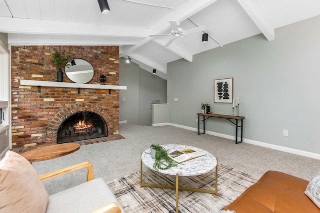 2109 W 5th Ave Unit C, Grandview Heights, OH 43212 - carpeted living room with ceiling fan and a brick fireplace