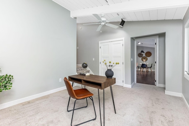 2109 W 5th Ave Unit C, Grandview Heights, OH 43212 - home office featuring light colored carpet, a ceiling fan, and wooden ceiling