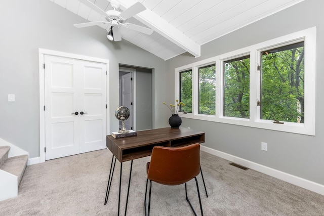 2109 W 5th Ave Unit C, Grandview Heights, OH 43212 - office area with light colored carpet, ceiling fan, and wood ceiling