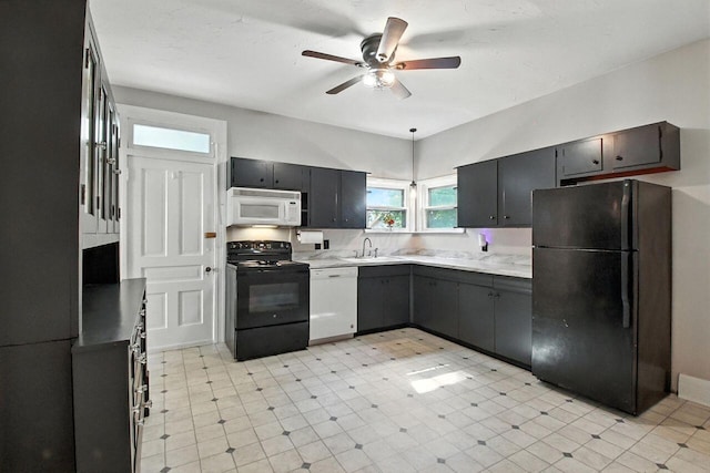 366 Hudson Ave, Newark, OH 43055 - kitchen featuring black appliances, ceiling fan, light countertops, and light flooring