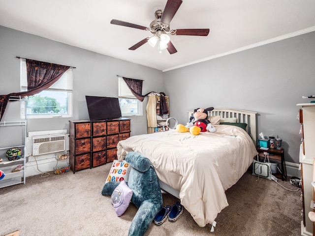 2640-2642 W Broad St, Columbus, OH 43204 - carpeted bedroom featuring crown molding, a ceiling fan, and a wall mounted AC