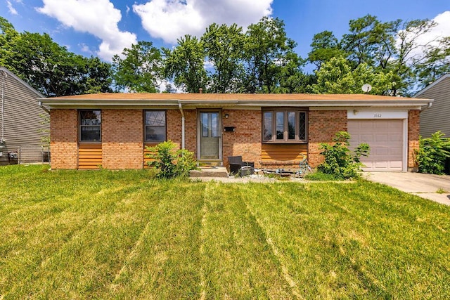 3162 New Year Dr, Cincinnati, OH 45251 - ranch-style home with an attached garage, brick siding, a front lawn, and concrete driveway