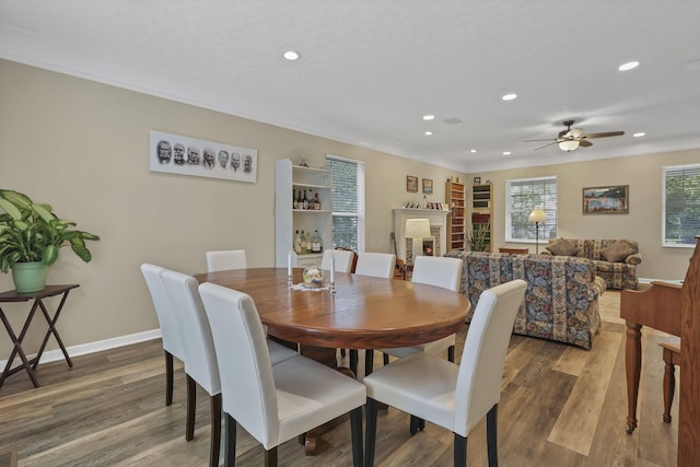 6041 Tetlin Field Dr, New Albany, OH 43054 - dining space featuring recessed lighting, a ceiling fan, wood finished floors, and crown molding