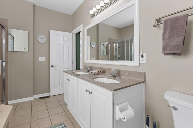 6041 Tetlin Field Dr, New Albany, OH 43054 - bathroom with a shower stall, double vanity, and tile patterned floors