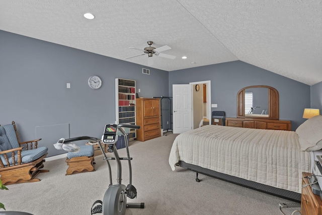 6041 Tetlin Field Dr, New Albany, OH 43054 - bedroom featuring a textured ceiling, carpet flooring, vaulted ceiling, a ceiling fan, and recessed lighting
