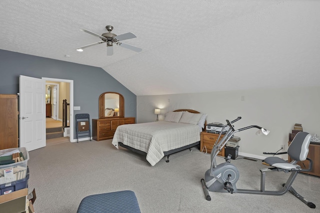 6041 Tetlin Field Dr, New Albany, OH 43054 - carpeted bedroom featuring lofted ceiling, a textured ceiling, and ceiling fan