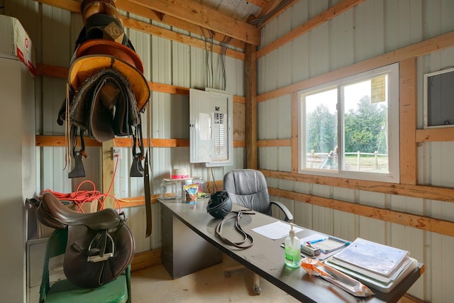 3910 Summit View Rd, Dublin, OH 43016 - home office featuring electric panel and concrete flooring
