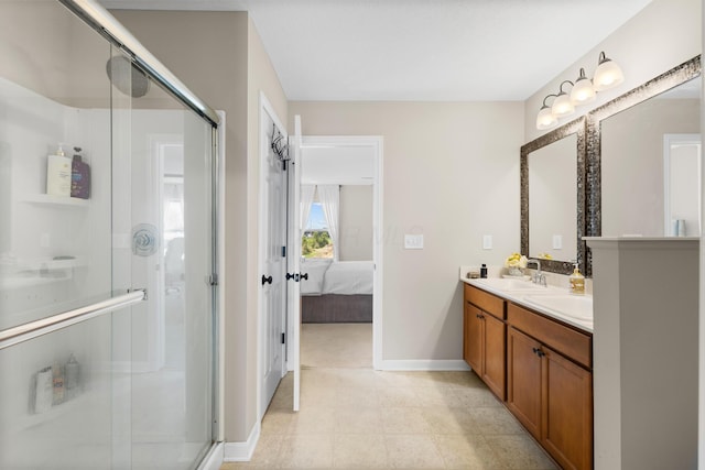 6750 Constitution Way, Powell, OH 43065 - full bath with double vanity, a shower stall, ensuite bathroom, and tile patterned flooring