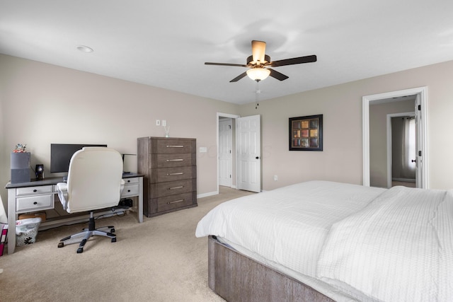 6750 Constitution Way, Powell, OH 43065 - bedroom featuring light carpet, an office area, and a ceiling fan