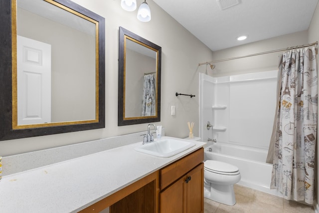 6750 Constitution Way, Powell, OH 43065 - full bathroom with vanity, shower / bath combo, tile patterned floors, and recessed lighting