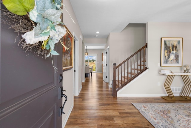 6750 Constitution Way, Powell, OH 43065 - foyer featuring wood finished floors, recessed lighting, and stairs
