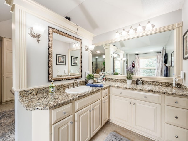 6676 Ballantrae Pl, Dublin, OH 43016 - bathroom with tile patterned floors, vanity, and a shower