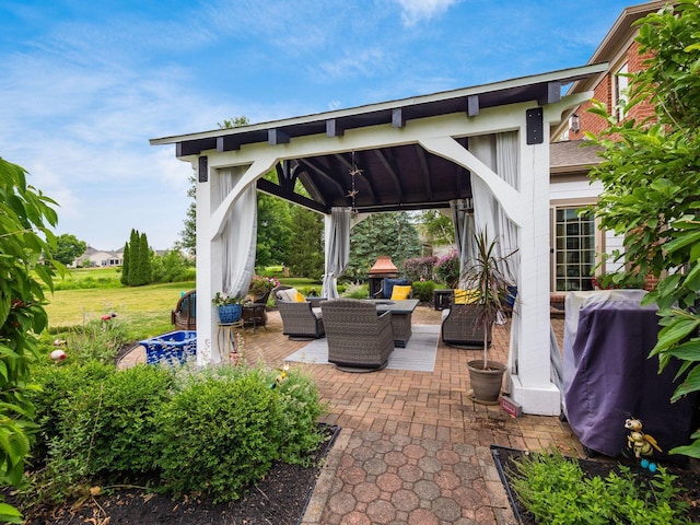 6676 Ballantrae Pl, Dublin, OH 43016 - view of patio / terrace featuring a gazebo, an outdoor living space, and a grill