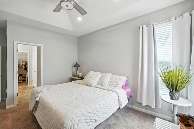 172 Rosewood Loop SE, Commercial Point, OH 43116 - carpeted bedroom with a walk in closet, a ceiling fan, and recessed lighting