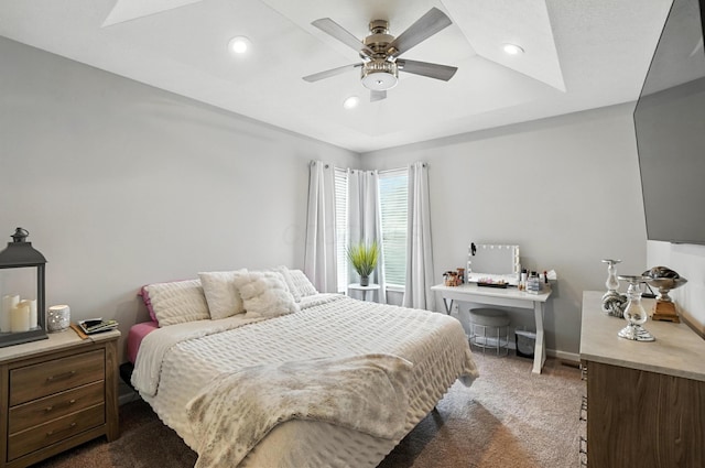 172 Rosewood Loop SE, Commercial Point, OH 43116 - carpeted bedroom with recessed lighting, a ceiling fan, a desk, and a skylight