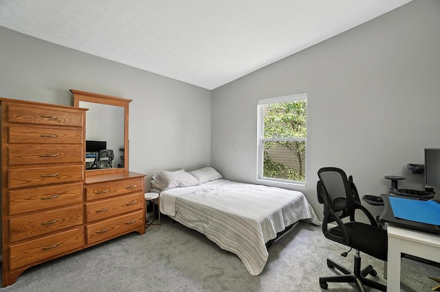 6803 Alex Dr, Canal Winchester, OH 43110 - bedroom featuring a desk, vaulted ceiling, and light colored carpet