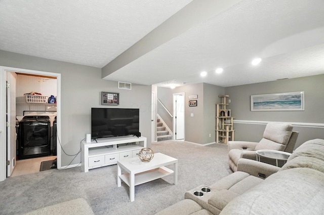6803 Alex Dr, Canal Winchester, OH 43110 - living area featuring stairway and light colored carpet