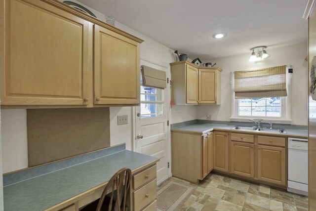 784 Colonial Dr, Heath, OH 43056 - kitchen featuring dishwasher, light brown cabinetry, and recessed lighting