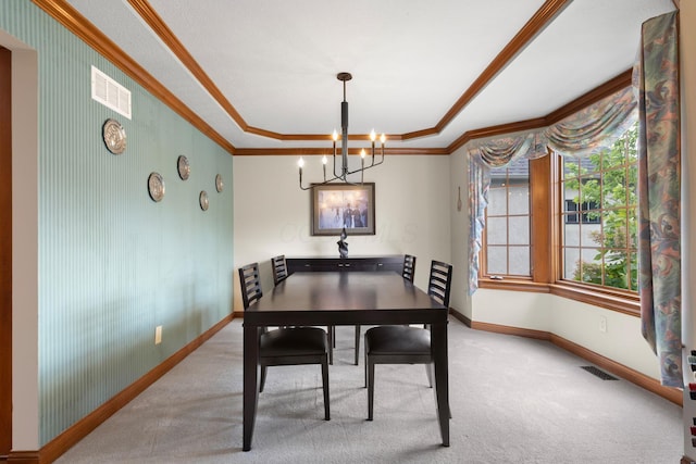 5232 Lola Way, Columbus, OH 43235 - dining room featuring a chandelier, carpet, ornamental molding, and a raised ceiling