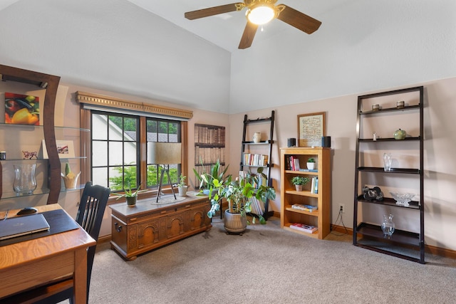 5232 Lola Way, Columbus, OH 43235 - office with vaulted ceiling, carpet floors, and a ceiling fan