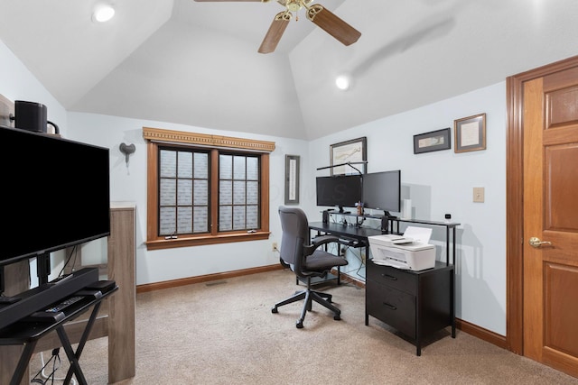 5232 Lola Way, Columbus, OH 43235 - office area with lofted ceiling, ceiling fan, and light carpet