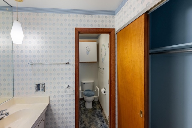 2052 Lorimer Dr NE, Newark, OH 43055 - bathroom with wallpapered walls and vanity