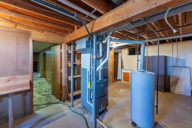 2052 Lorimer Dr NE, Newark, OH 43055 - unfinished below grade area with water heater, heating unit, and wallpapered walls