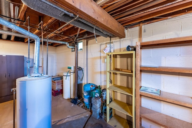 2052 Lorimer Dr NE, Newark, OH 43055 - unfinished basement featuring water heater, a water softener, and a water pressure tank