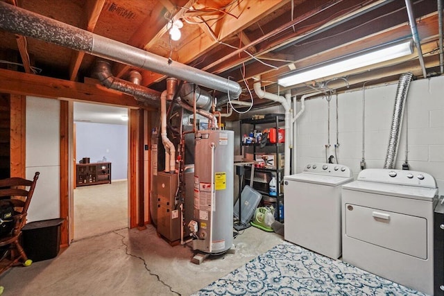 907 Soramill Ln Unit 8E, Columbus, OH 43085 - unfinished basement featuring gas water heater, washer and dryer, and heating unit