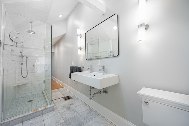 133 E Sycamore St, Columbus, OH 43206 - bathroom featuring a stall shower and recessed lighting