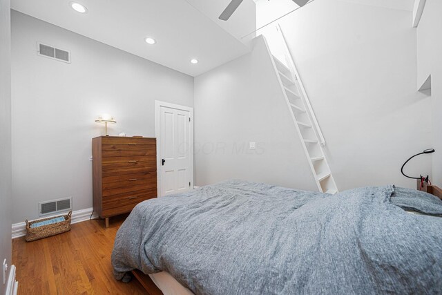 133 E Sycamore St, Columbus, OH 43206 - bedroom featuring wood finished floors, recessed lighting, and a ceiling fan