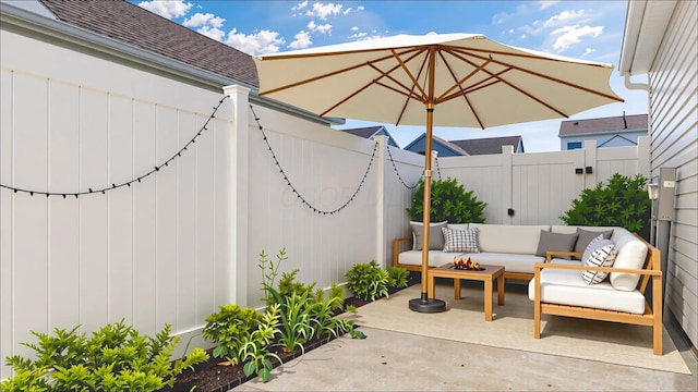 1968 Highbridge St, Newark, OH 43055 - fenced backyard featuring an outdoor hangout area and a patio