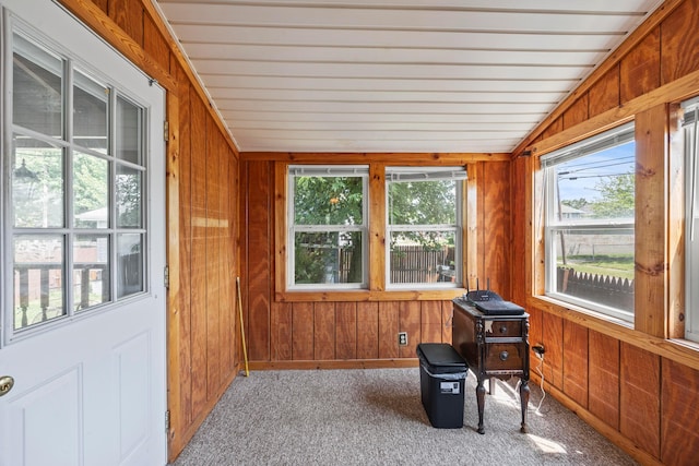 716 Uncapher Ave, Marion, OH 43302 - sunroom / solarium featuring carpet floors, wooden walls, and lofted ceiling