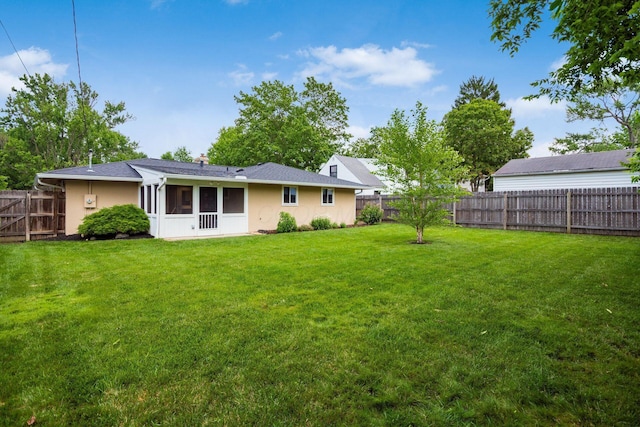 2269 Cranford Rd, Columbus, OH 43221 - rear view of property featuring a fenced backyard, a sunroom, and stucco siding