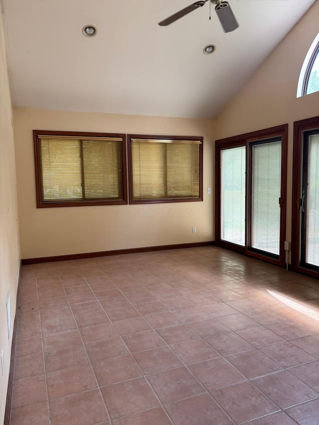 3535 Polley Rd, Columbus, OH 43221 - tiled spare room featuring vaulted ceiling, a ceiling fan, and recessed lighting