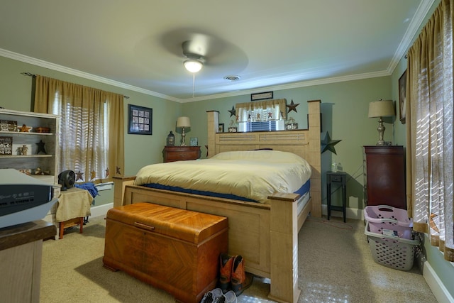 1715 Carroll Southern Rd NW, Carroll, OH 43112 - bedroom with multiple windows, ornamental molding, carpet, and ceiling fan