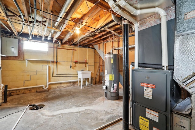 1193 Marble Dr, Columbus, OH 43227 - below grade area featuring water heater, electric panel, and heating unit