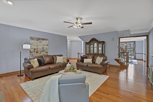 2773 Eleanor Way, Lewis Center, OH 43035 - living area with ornamental molding, a ceiling fan, and light wood-style floors