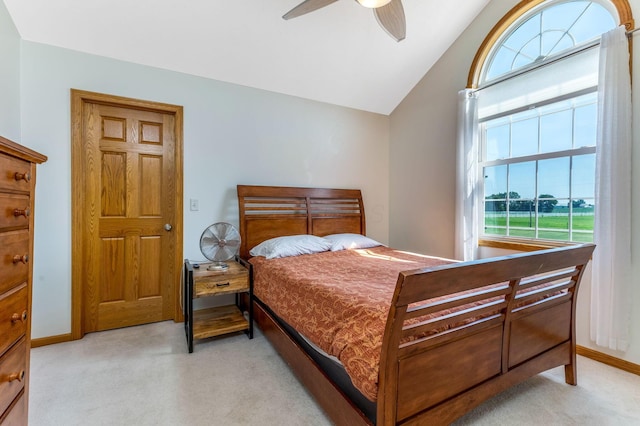 6247 State Route 61, Shelby, OH 44875 - bedroom featuring light colored carpet, lofted ceiling, and a ceiling fan